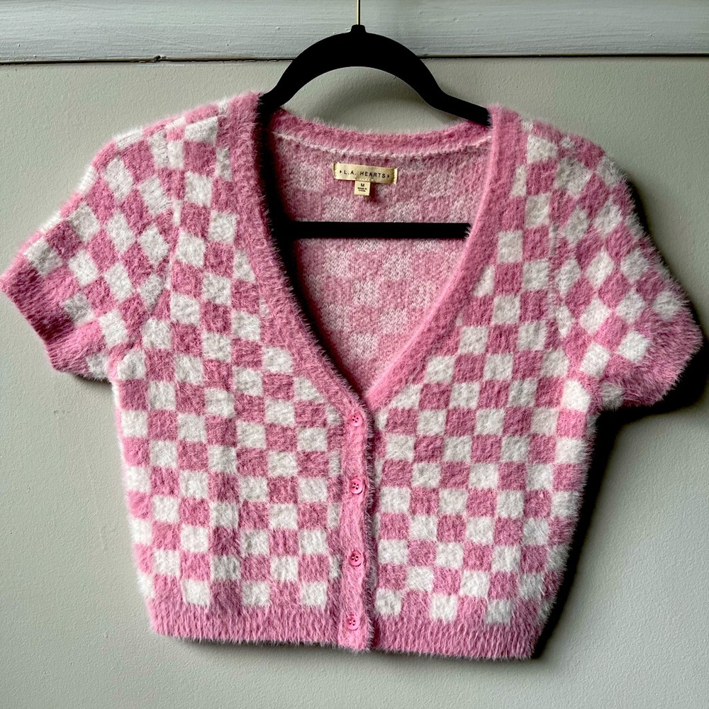 LA Hearts pink and white checkered top